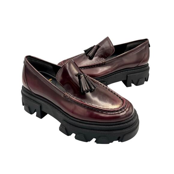 Sam Edelman Dandrea Burgundy Leather Mega Lug Tailored Chunky Platform Loafers - Picture 1 of 12